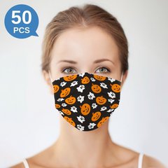 Masque Facial Jetable Imprimé Halloween Multicolore Adulte 3 plis (50 PCS - 5 Couleurs Quelconques)