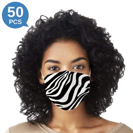 Masque facial jetable imprimé à rayures zébrées multicolores, adulte, 3 plis (50 PCS - Toutes les couleurs 4)
